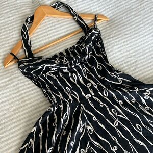 Black and White Ruched Halter Sundress